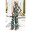 imageXIEERDUO 2 Piece Sets For Women Summer Outfits 2025 Beach Vacation Clothes Travel Outfits V Neck Crop Tops Wide Leg Pant SetsFloral Green