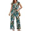 imageXIEERDUO 2 Piece Sets For Women Summer Outfits 2025 Beach Vacation Clothes Travel Outfits V Neck Crop Tops Wide Leg Pant SetsFloral Green