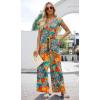 imageXIEERDUO 2 Piece Sets For Women Summer Outfits 2025 Beach Vacation Clothes Travel Outfits V Neck Crop Tops Wide Leg Pant SetsFloral Orange