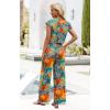 imageXIEERDUO 2 Piece Sets For Women Summer Outfits 2025 Beach Vacation Clothes Travel Outfits V Neck Crop Tops Wide Leg Pant SetsFloral Orange
