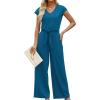imageXIEERDUO 2 Piece Sets For Women Summer Outfits 2025 Beach Vacation Clothes Travel Outfits V Neck Crop Tops Wide Leg Pant SetsGreen Blue
