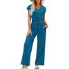 imageXIEERDUO 2 Piece Sets For Women Summer Outfits 2025 Beach Vacation Clothes Travel Outfits V Neck Crop Tops Wide Leg Pant SetsGreen Blue