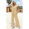 imageXIEERDUO 2 Piece Sets For Women Summer Outfits 2025 Beach Vacation Clothes Travel Outfits V Neck Crop Tops Wide Leg Pant SetsKhaki