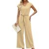 imageXIEERDUO 2 Piece Sets For Women Summer Outfits 2025 Beach Vacation Clothes Travel Outfits V Neck Crop Tops Wide Leg Pant SetsKhaki
