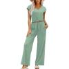 imageXIEERDUO 2 Piece Sets For Women Summer Outfits 2025 Beach Vacation Clothes Travel Outfits V Neck Crop Tops Wide Leg Pant SetsLight Green