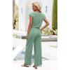 imageXIEERDUO 2 Piece Sets For Women Summer Outfits 2025 Beach Vacation Clothes Travel Outfits V Neck Crop Tops Wide Leg Pant SetsLight Green