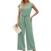 imageXIEERDUO 2 Piece Sets For Women Summer Outfits 2025 Beach Vacation Clothes Travel Outfits V Neck Crop Tops Wide Leg Pant SetsLight Green