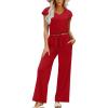 imageXIEERDUO 2 Piece Sets For Women Summer Outfits 2025 Beach Vacation Clothes Travel Outfits V Neck Crop Tops Wide Leg Pant SetsRed