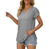 imageXIEERDUO Womens Summer Tops Casual V Neck T Shirts Short Sleeve Shirts Loose Fit Flowy01gray
