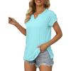 imageXIEERDUO Womens Summer Tops Casual V Neck T Shirts Short Sleeve Shirts Loose Fit Flowy02lake Green