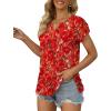 imageXIEERDUO Womens Summer Tops Casual V Neck T Shirts Short Sleeve Shirts Loose Fit Flowy03orange Print