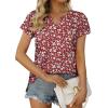 imageXIEERDUO Womens Summer Tops Casual V Neck T Shirts Short Sleeve Shirts Loose Fit FlowyZ Floral Wine