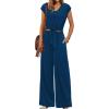 imageXIEERDUO 2 Piece Sets For Women Summer Outfits 2025 Beach Vacation Clothes Travel Outfits V Neck Crop Tops Wide Leg Pant SetsBlue Navy