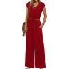 imageXIEERDUO 2 Piece Sets For Women Summer Outfits 2025 Beach Vacation Clothes Travel Outfits V Neck Crop Tops Wide Leg Pant SetsRed
