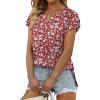 imageXIEERDUO Womens Summer Tops Casual V Neck T Shirts Short Sleeve Shirts Loose Fit FlowyZ Floral Wine