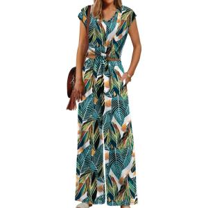 imageXIEERDUO 2 Piece Sets For Women Summer Outfits 2025 Beach Vacation Clothes Travel Outfits V Neck Crop Tops Wide Leg Pant SetsFloral Green
