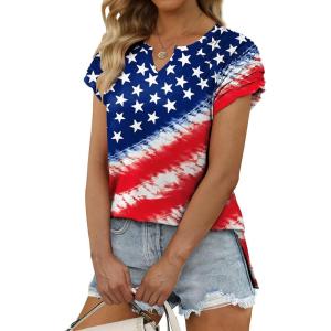 imageXIEERDUO Womens Summer Tops Casual V Neck T Shirts Short Sleeve Shirts Loose Fit Flowy02aflag B