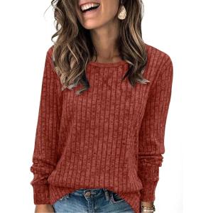 imageXIEERDUO Long Sleeve Shirts for Women Tunic Tops Casual Fall Tops Lightweight Sweaters 2024Caramel Orange