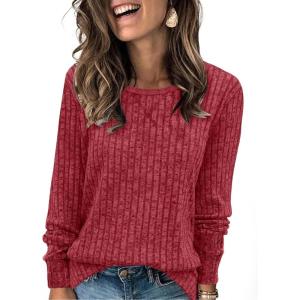 imageXIEERDUO Long Sleeve Shirts for Women Tunic Tops Casual Fall Tops Lightweight Sweaters 2024Red