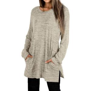 imageXIEERDUO Womens Casual Sweatshirts Long Sleeve Shirts Oversized With Pocket Tunic Tops S3XL101khaki