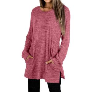 imageXIEERDUO Womens Casual Sweatshirts Long Sleeve Shirts Oversized With Pocket Tunic Tops S3XL108winered