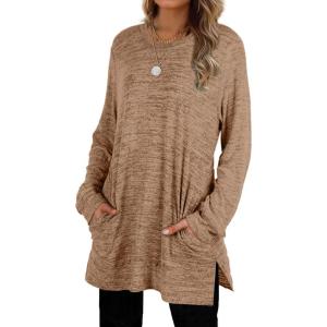 imageXIEERDUO Womens Casual Sweatshirts Long Sleeve Shirts Oversized With Pocket Tunic Tops S3XL117camel