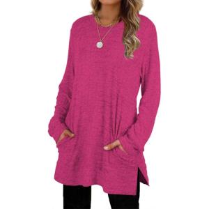 imageXIEERDUO Womens Casual Sweatshirts Long Sleeve Shirts Oversized With Pocket Tunic Tops S3XL120hot Pink