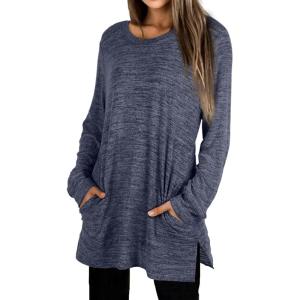 imageXIEERDUO Womens Casual Sweatshirts Long Sleeve Shirts Oversized With Pocket Tunic Tops S3XL121navyblue