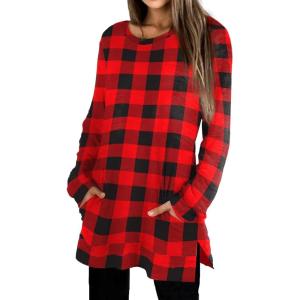 imageXIEERDUO Womens Casual Sweatshirts Long Sleeve Shirts Oversized With Pocket Tunic Tops S3XL141plaid