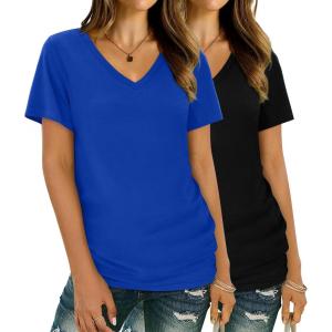 imageXIEERDUO Womens T Shirts V Neck Summer Tops Basic Short Sleeve Shirts 2 Pack3 Pack2 Pack BlackNavy