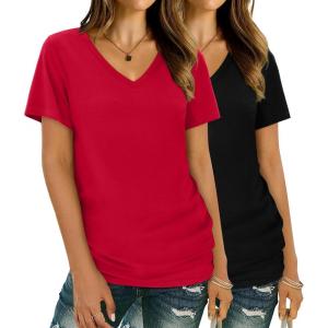 imageXIEERDUO Womens T Shirts V Neck Summer Tops Basic Short Sleeve Shirts 2 Pack3 Pack2 Pack BlackRed