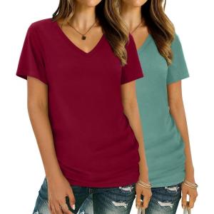 imageXIEERDUO Womens T Shirts V Neck Summer Tops Basic Short Sleeve Shirts 2 Pack3 Pack2 Pack BurgundyGreen