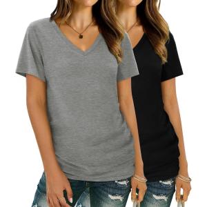imageXIEERDUO Womens T Shirts V Neck Summer Tops Basic Short Sleeve Shirts 2 Pack3 Pack2 Pack GreyBlack