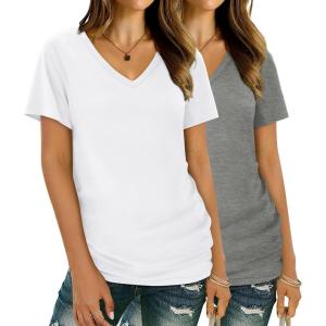 imageXIEERDUO Womens T Shirts V Neck Summer Tops Basic Short Sleeve Shirts 2 Pack3 Pack2 Pack GreyWhite