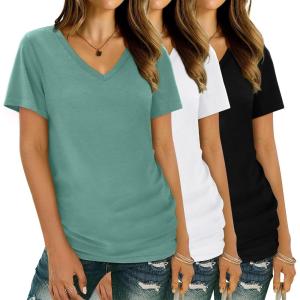 imageXIEERDUO Womens T Shirts V Neck Summer Tops Basic Short Sleeve Shirts 2 Pack3 Pack3 Pack BlackGreenWhite