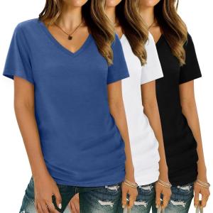imageXIEERDUO Womens T Shirts V Neck Summer Tops Basic Short Sleeve Shirts 2 Pack3 Pack3 Pack BlackNavyWhite