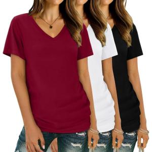 imageXIEERDUO Womens T Shirts V Neck Summer Tops Basic Short Sleeve Shirts 2 Pack3 Pack3 Pack BurgundyBlackWhite