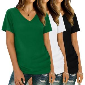 imageXIEERDUO Womens T Shirts V Neck Summer Tops Basic Short Sleeve Shirts 2 Pack3 Pack3 Pack GreenBlackWhite
