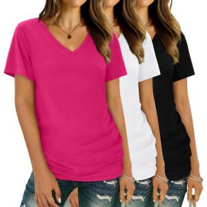 imageXIEERDUO Womens T Shirts V Neck Summer Tops Basic Short Sleeve Shirts 2 Pack3 Pack3 Pack PinkBlackWhite