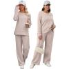 imageXIEERDUO Womens 2 Piece Lounge Sets Casual Fall Travel Outfits Fashion Wide Leg Tracksuit Cozy Sweatsuits S3XLB Khaki