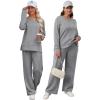 imageXIEERDUO Womens 2 Piece Lounge Sets Casual Fall Travel Outfits Fashion Wide Leg Tracksuit Cozy Sweatsuits S3XLI Grey