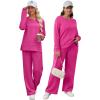 imageXIEERDUO Womens 2 Piece Lounge Sets Casual Fall Travel Outfits Fashion Wide Leg Tracksuit Cozy Sweatsuits S3XLK Hot Pink