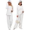 imageXIEERDUO Womens 2 Piece Lounge Sets Casual Fall Travel Outfits Fashion Wide Leg Tracksuit Cozy Sweatsuits S3XLQ White