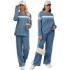 imageXIEERDUO Womens 2 Piece Lounge Sets Casual Fall Travel Outfits Fashion Wide Leg Tracksuit Cozy Sweatsuits S3XLZ Blue White