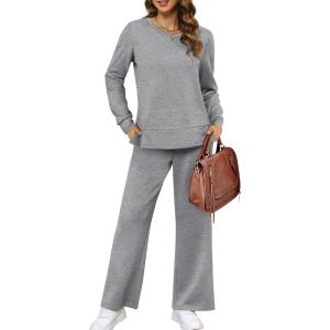imageXIEERDUO Womens 2 Piece Lounge Sets Casual Fall Travel Outfits Fashion Wide Leg Tracksuit Cozy Sweatsuits S3XLI Grey