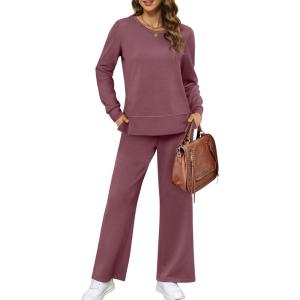 imageXIEERDUO Womens 2 Piece Lounge Sets Casual Fall Travel Outfits Fashion Wide Leg Tracksuit Cozy Sweatsuits S3XLN Coral