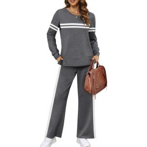 imageXIEERDUO Womens 2 Piece Lounge Sets Casual Fall Travel Outfits Fashion Wide Leg Tracksuit Cozy Sweatsuits S3XLZ Darkgray White