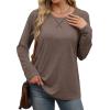 imageXIEERDUO Womens Long Sleeve Shirts Casual Fall Fashion Crewneck Tops Loose Fit LightweightCoffee
