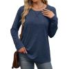 imageXIEERDUO Womens Long Sleeve Shirts Casual Fall Fashion Crewneck Tops Loose Fit LightweightDark Blue