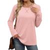 imageXIEERDUO Womens Long Sleeve Shirts Casual Fall Fashion Crewneck Tops Loose Fit LightweightPink